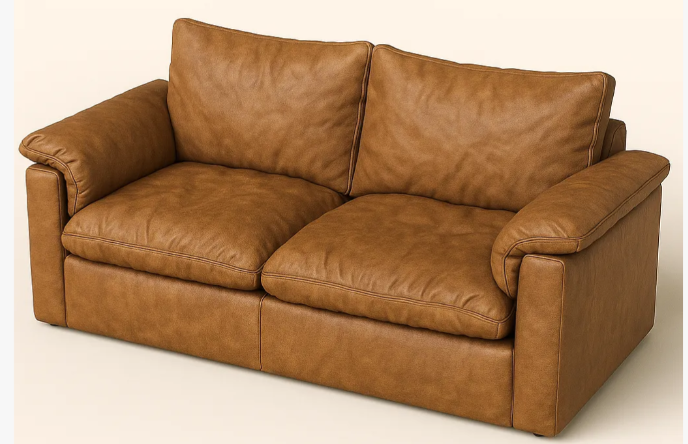 Vintage-modern lounge sofa reference - tan leather