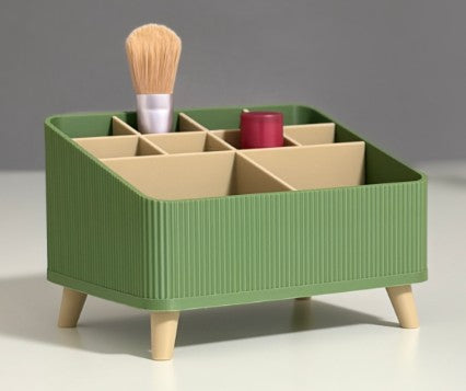 Ribbed Makeup & Desk Organizer — 3D Printed Multi-Compartment Storage