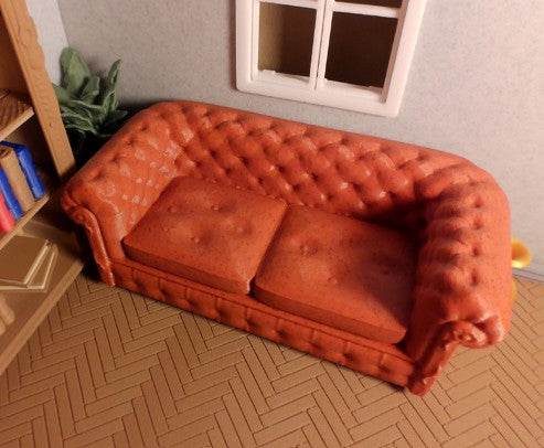 1:12 Scale Miniature Chesterfield "Leather" Sofa — 3D Printed Dollhouse Furniture