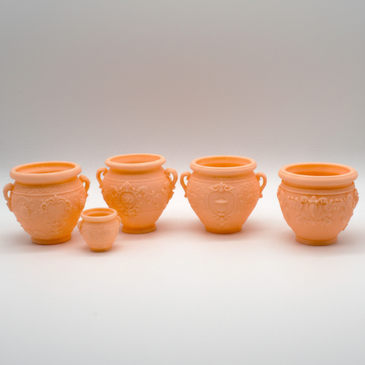 1:12 scale miniature terra cotta pot set of 5 on white background