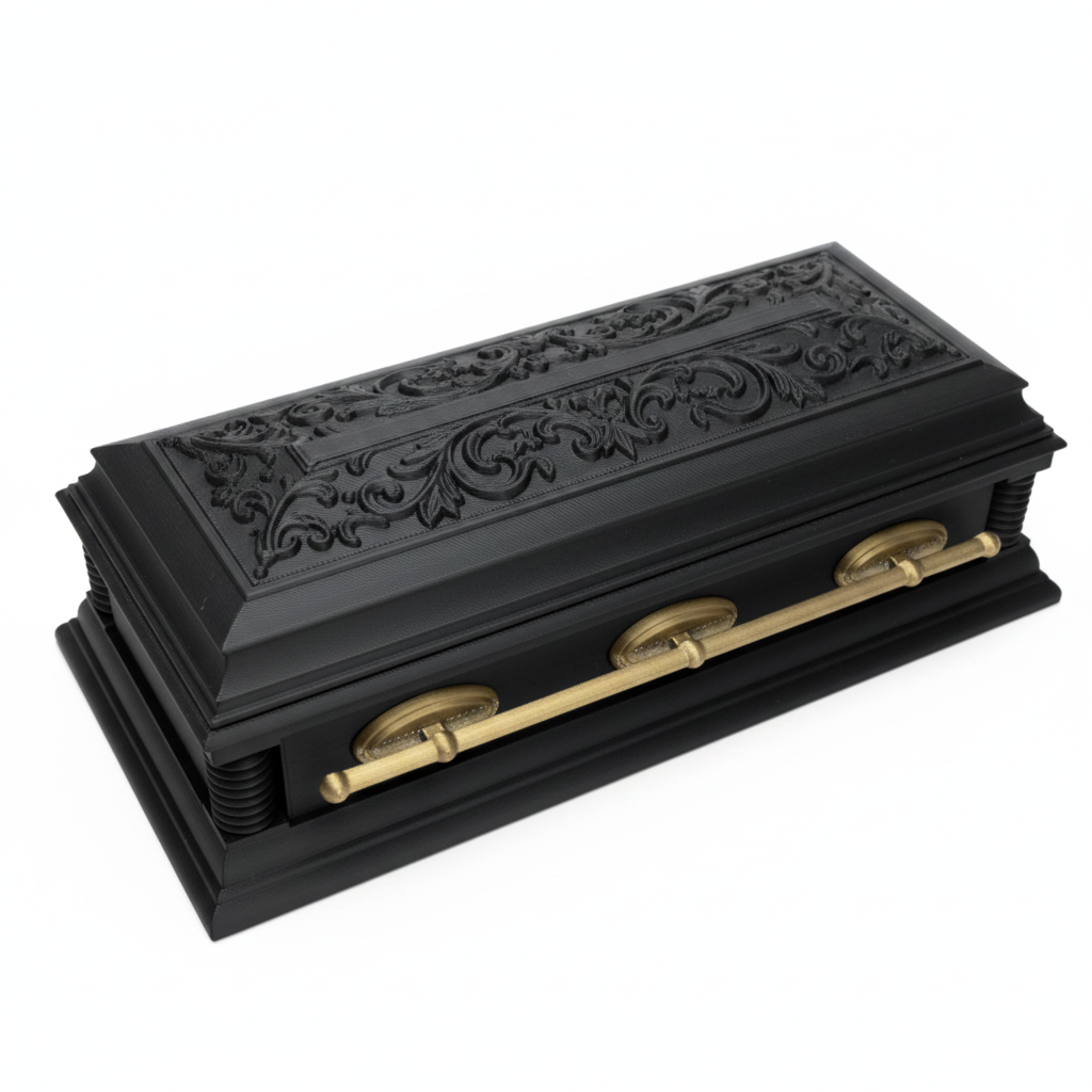 Mini coffin box closed top view - white background studio shot