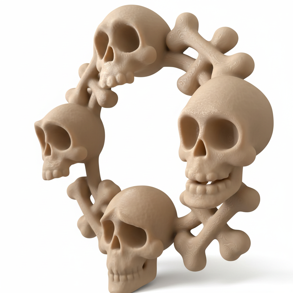 Skull & Crossbones Halloween Wreath - angle view white background