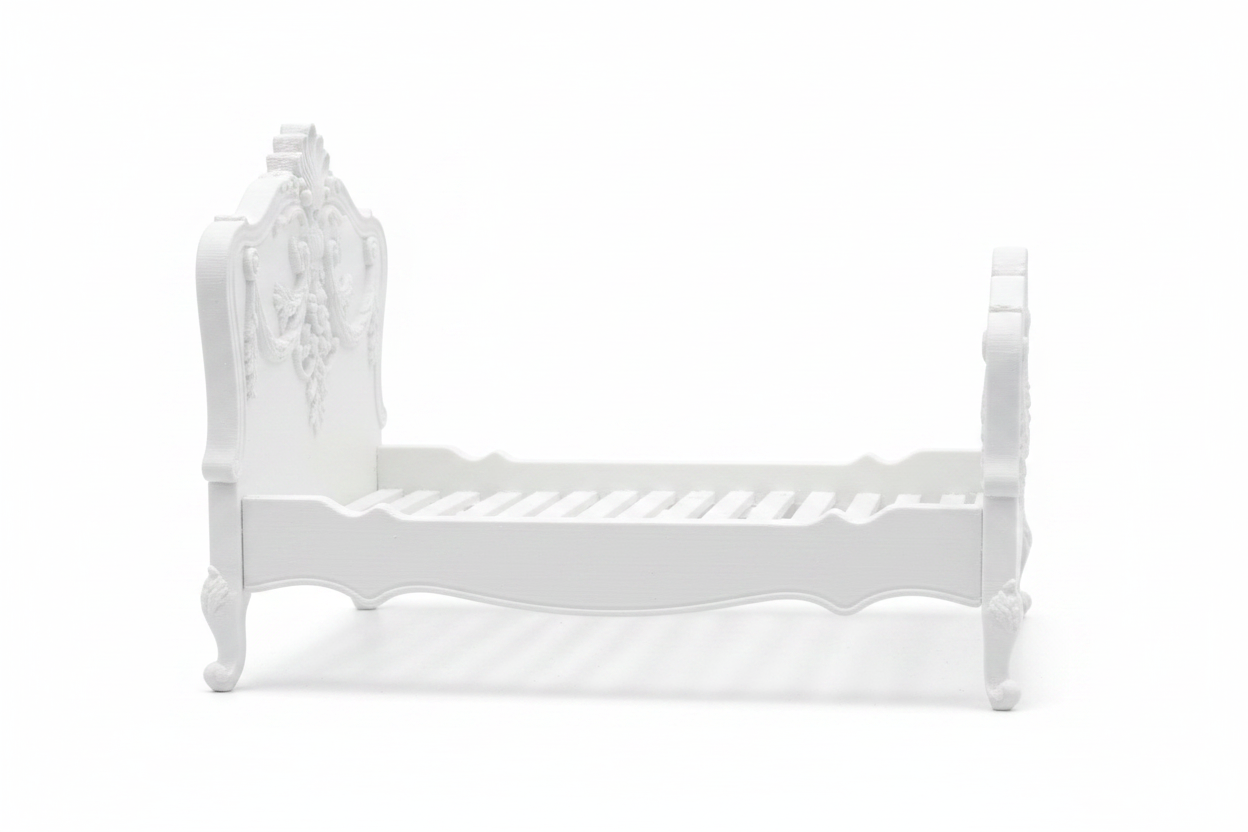 French provincial miniature bed white background side view