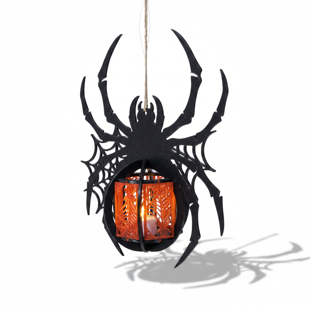 Spider lantern Halloween decoration white background side angle