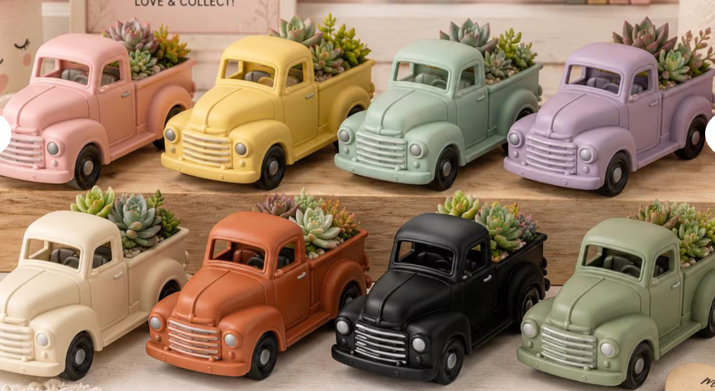 Vintage pickup truck planter - color variety collection