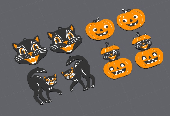 Vintage Halloween earring charms unpainted flat lay all 4 designs