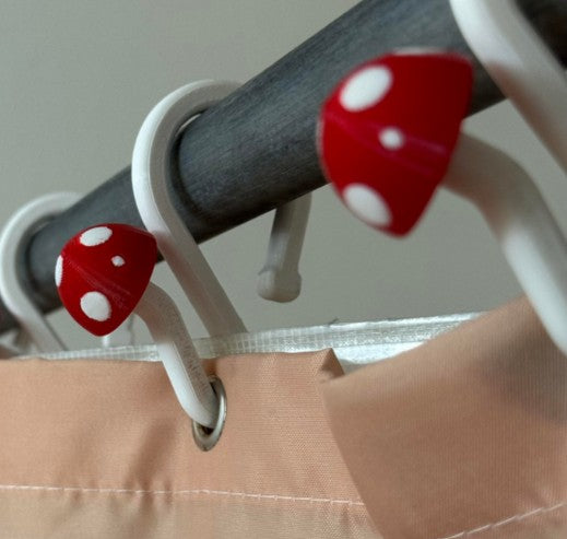 Mushroom Shower Curtain Hooks – Set of 12 | 3D Printed Whimsical Bathroom Decor