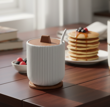Ribbed Sugar Bowl & Salt Cellar with Lid, Spoon Slot & Base – 3D Printed Kitchen & Table Decor