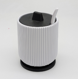 Ribbed Sugar Bowl & Salt Cellar with Lid, Spoon Slot & Base – 3D Printed Kitchen & Table Decor