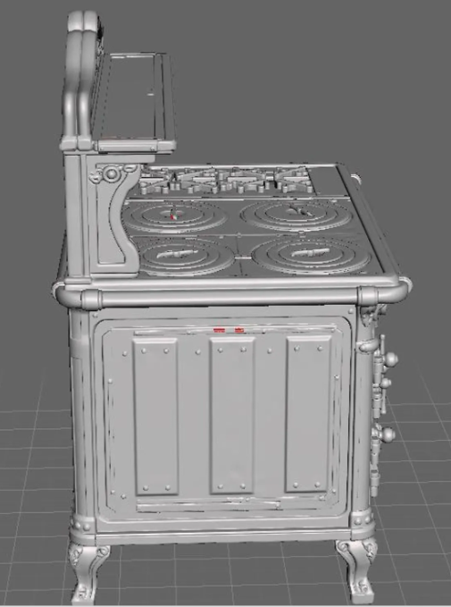 Victoria antique cast iron stove 3D model side view