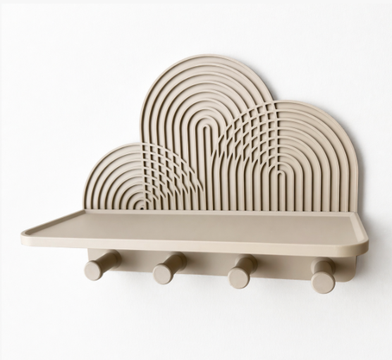 Boho Cloud Arch Wall Shelf with Key Hooks – 3D Printed