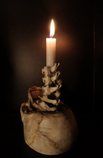 Spine vertebrae tealight holder lit - side view