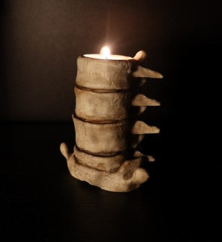 Spine vertebrae tealight holder lit - front view