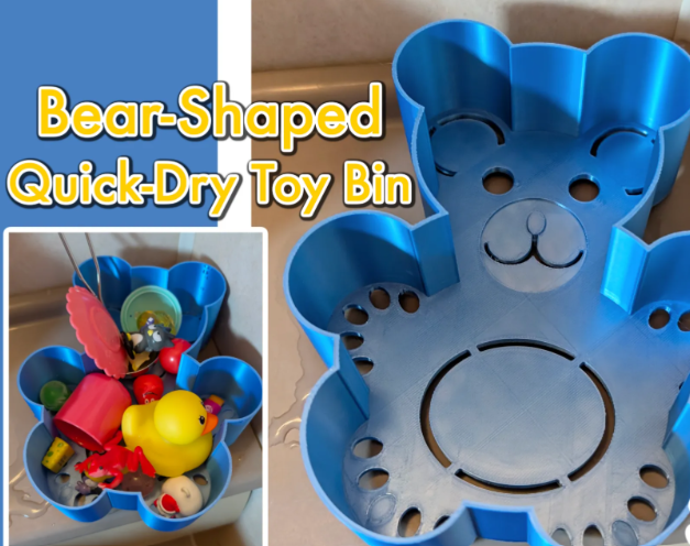 Beary-Dry Bear-Shaped Bath Toy Bin – 3D Printed Self-Draining Organizer