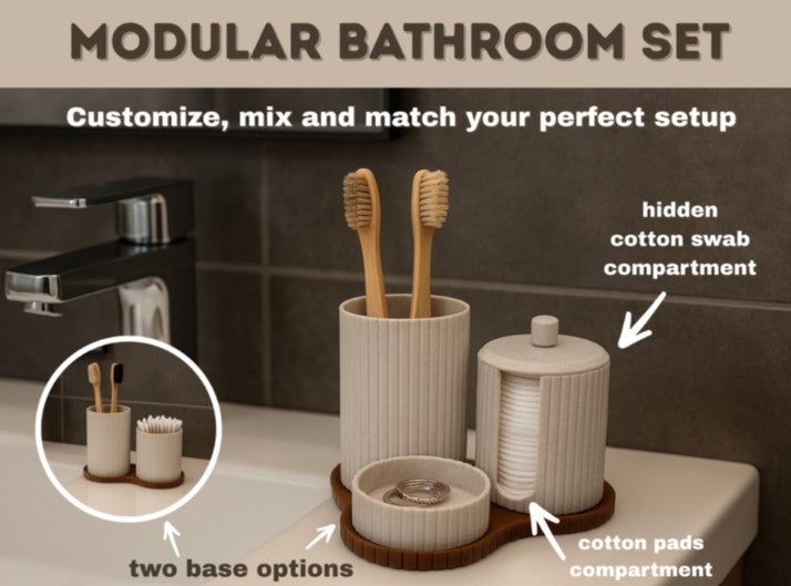 Modular Bathroom Organizer Set – 3D Printed Ribbed Bathroom Decor