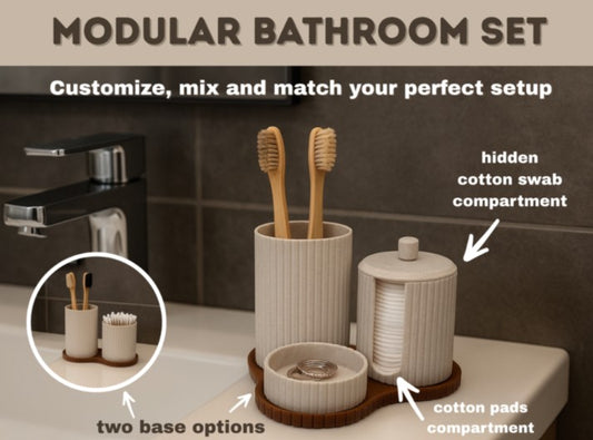 Modular Bathroom Organizer Set – 3D Printed Ribbed Bathroom Decor