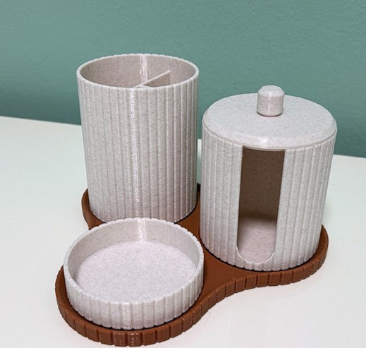 Modular Bathroom Organizer Set – 3D Printed Ribbed Bathroom Decor