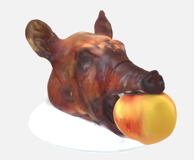 Painted 1/12 scale boar with apple miniature front view