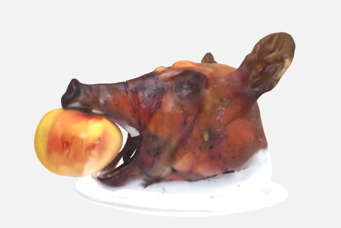Painted 1/12 scale boar with apple miniature side view
