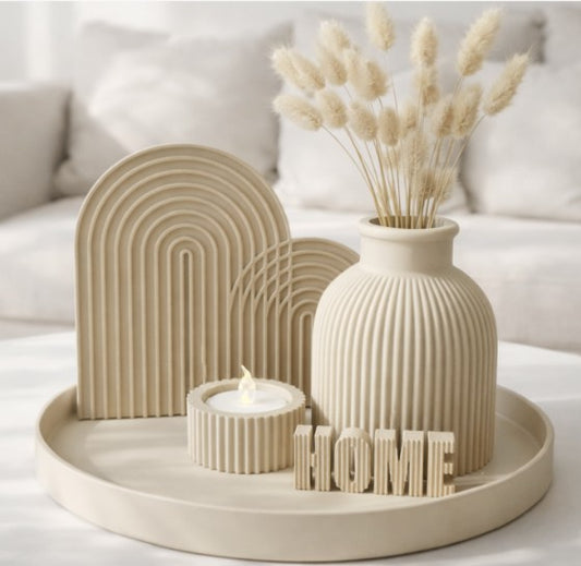 Boho HOME Decor Set – 3D Printed Tray, Vase, Arch, Candle Holder & Sign