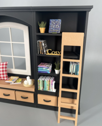Cozy Library with Window Seat - right unit and center close up with ladder
