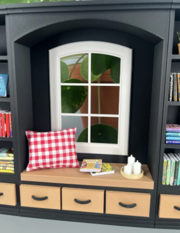 Cozy Library with Window Seat - center window seat close up