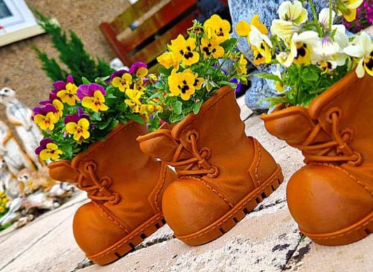 3D Printed Boot Planter — Outdoor Garden Flower Pot