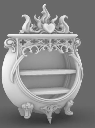 Gothic Cauldron Wall Shelf - top down view showing cauldron body and flames