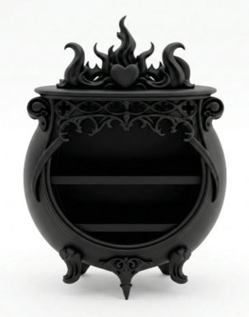 Gothic Cauldron Wall Shelf - white render front view showing full detail