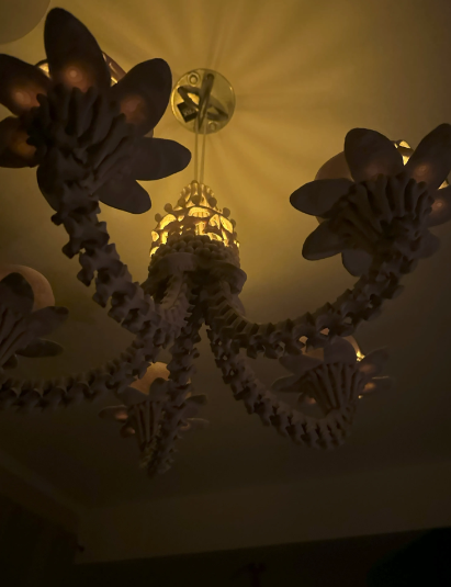 Skull Chandelier - lit up bottom view star pattern
