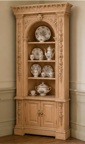 18th Century Corner Cabinet - inspiration original full size cabinet with china