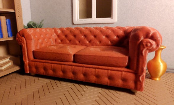 1:12 Scale Miniature Chesterfield "Leather" Sofa — 3D Printed Dollhouse Furniture