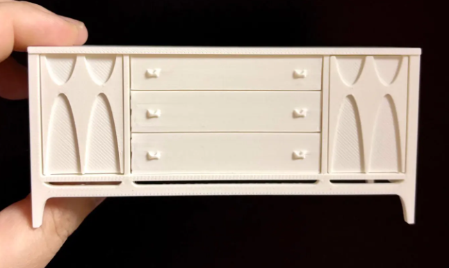 1:12 scale mid-century modern credenza printed white front view