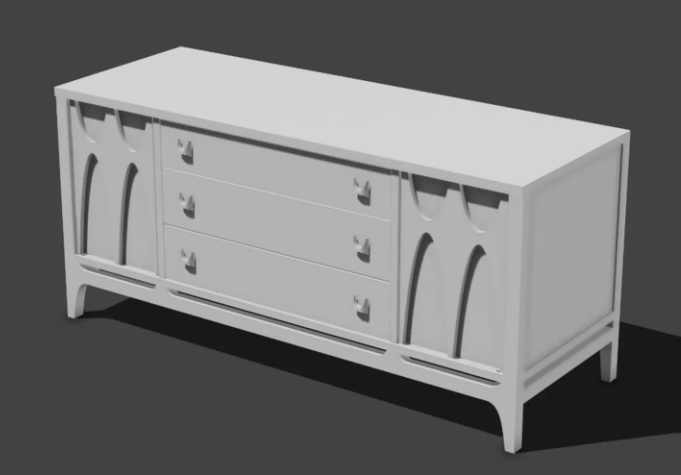 1:12 scale mid-century modern credenza 3D model white