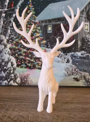 Winter Majesty Reindeer 3D printed white statue with Christmas scene backdrop