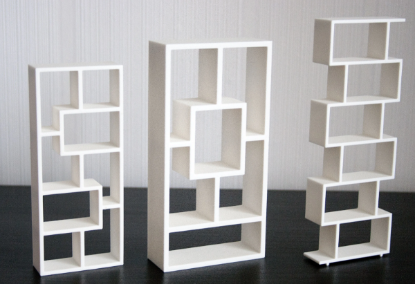 1/12 scale 3D printed miniature divider shelf set empty white