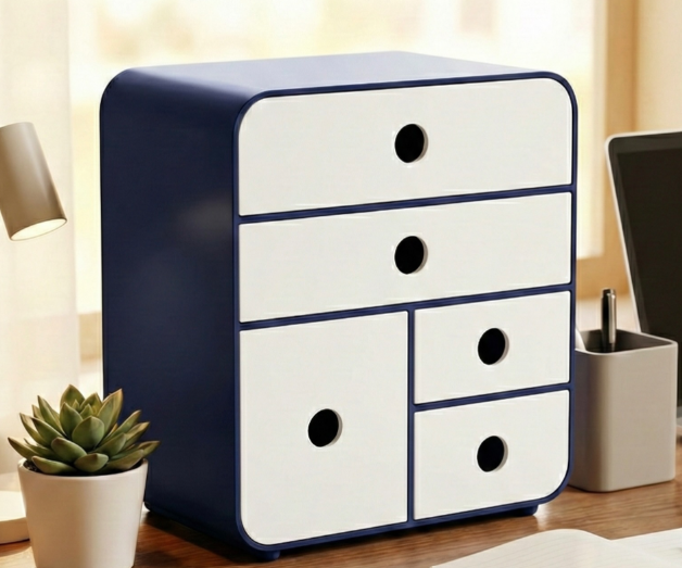 5-Drawer Desktop Organizer – Modern Minimalist 3D Printed Storage