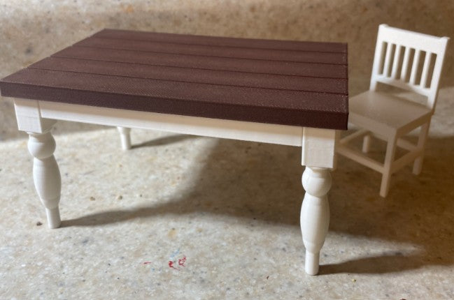 1:12 Scale Rustic Miniature Dining Table & Chair Set