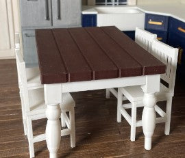 1:12 Scale Rustic Miniature Dining Table & Chair Set