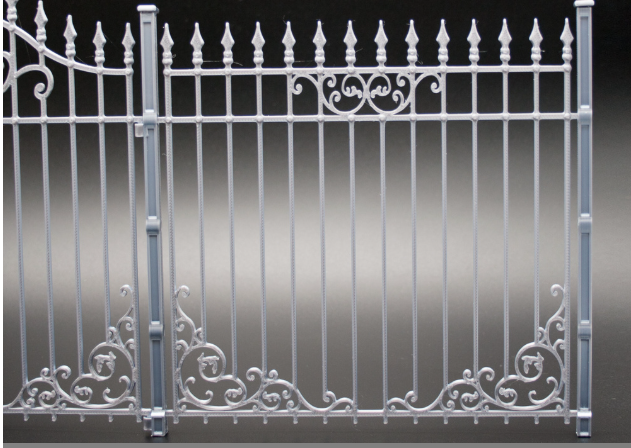 1:12 scale wrought iron fence gate close up