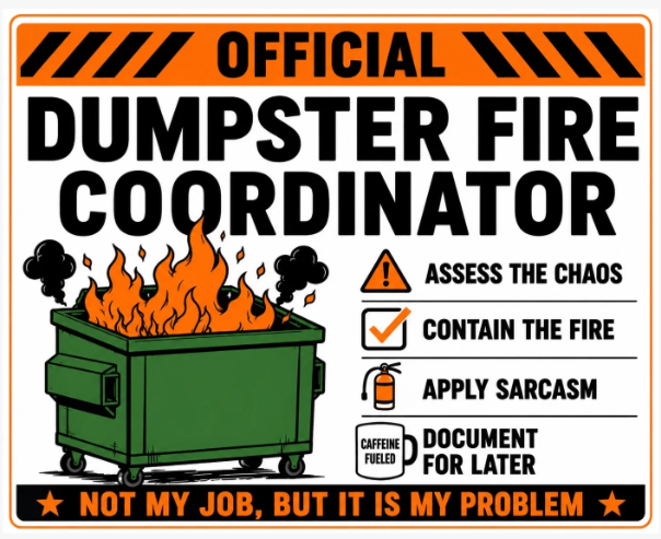 Official Dumpster Fire Coordinator Sign