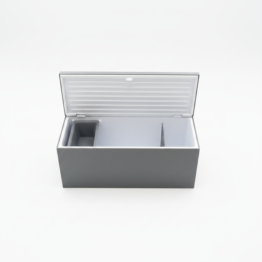 Miniature chest freezer white background studio shot