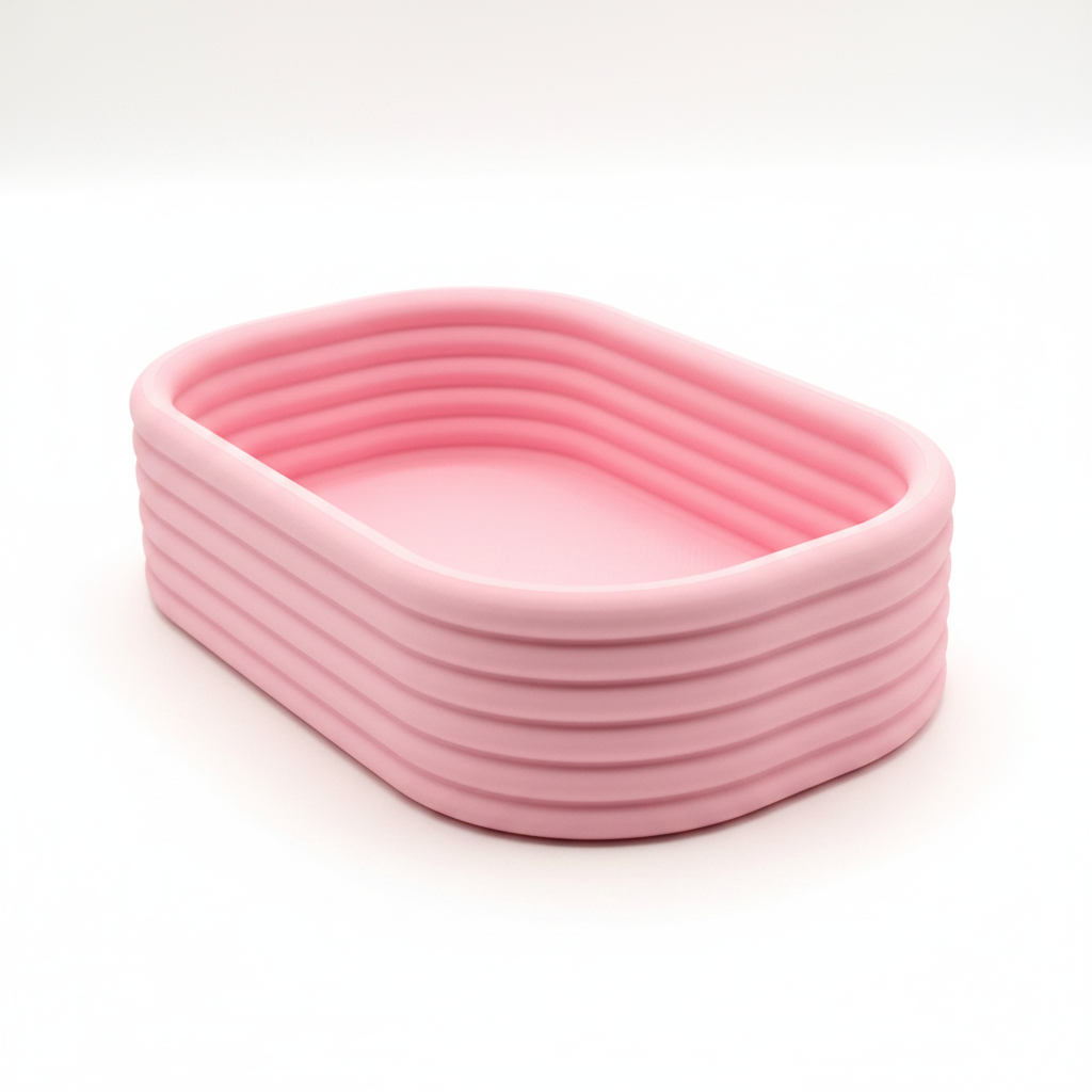 Groovy capsule tray 3/4 angle view showing ribbed exterior