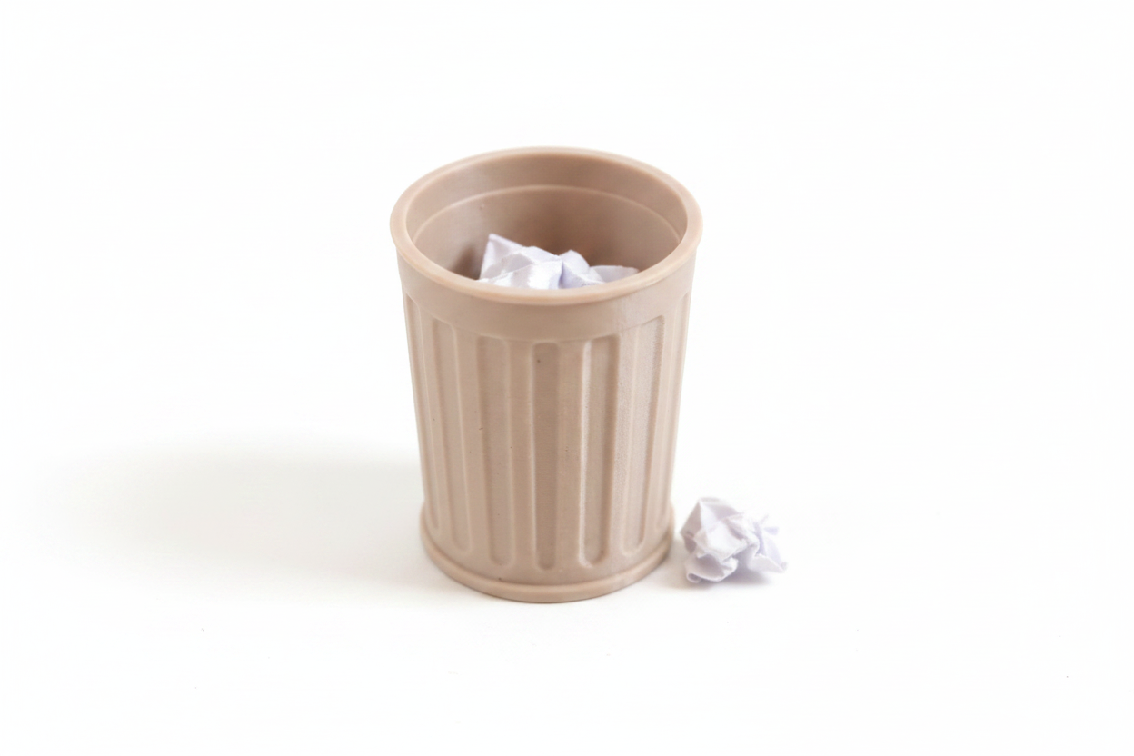 Miniature trash can white background