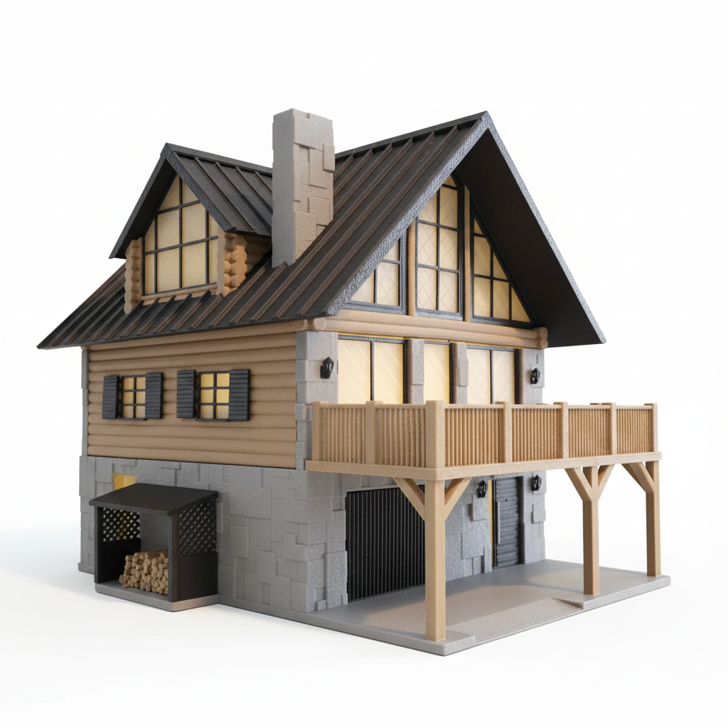 Log Cabin Chalet Architecture Model - front angle white background