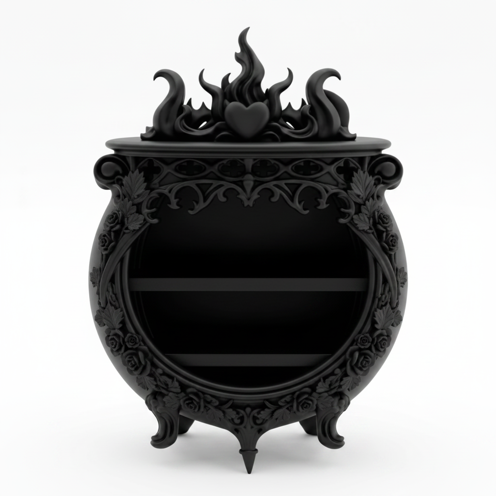Gothic Cauldron Wall Shelf - front view white background studio shot