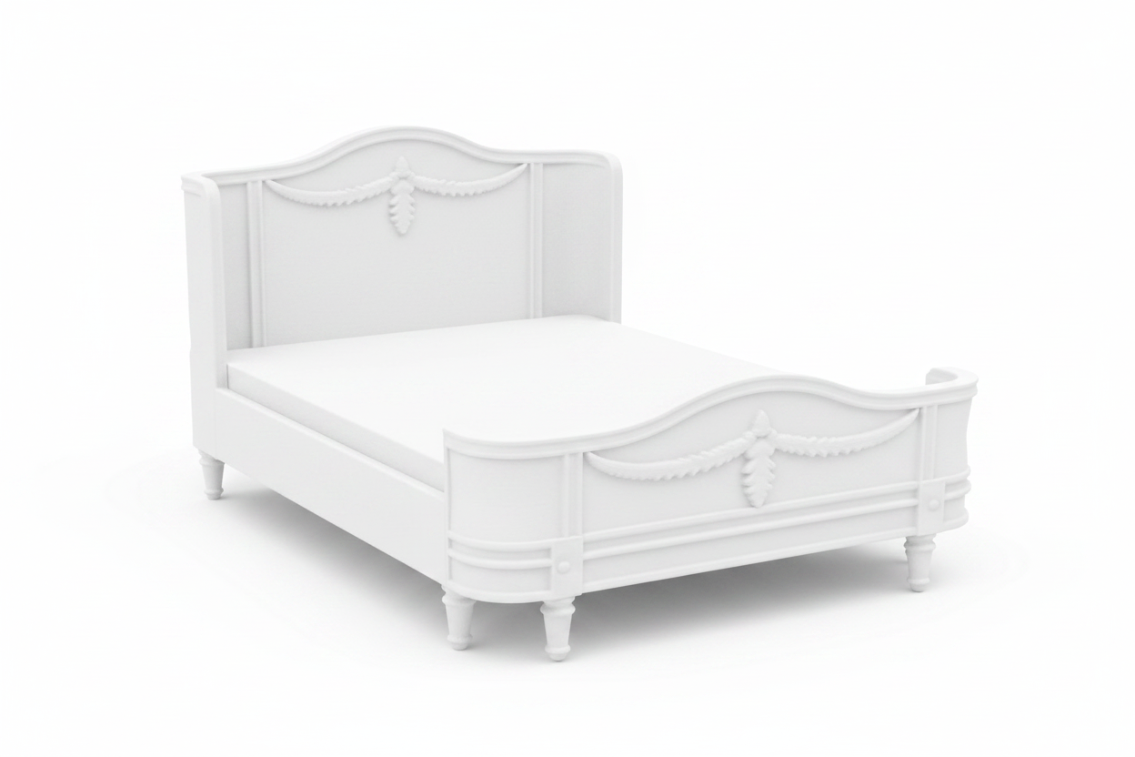 French provincial miniature bed white background front view