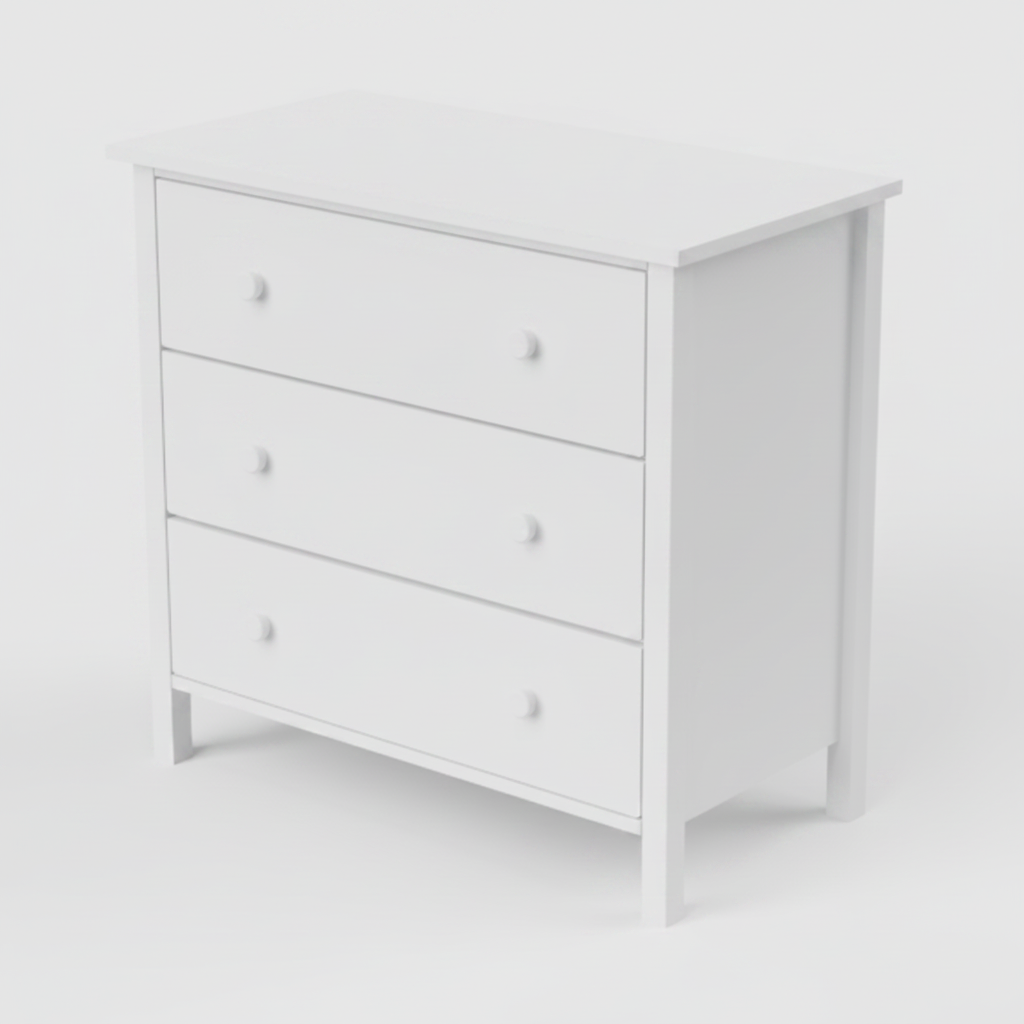 1:12 scale dollhouse miniature 3-drawer dresser on white background