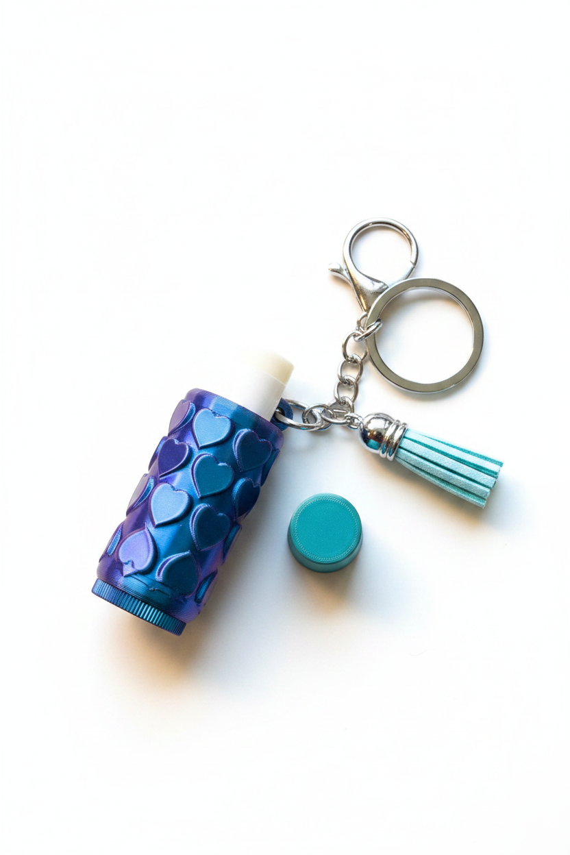Chapstick holder keychain assembled with chapstick inside