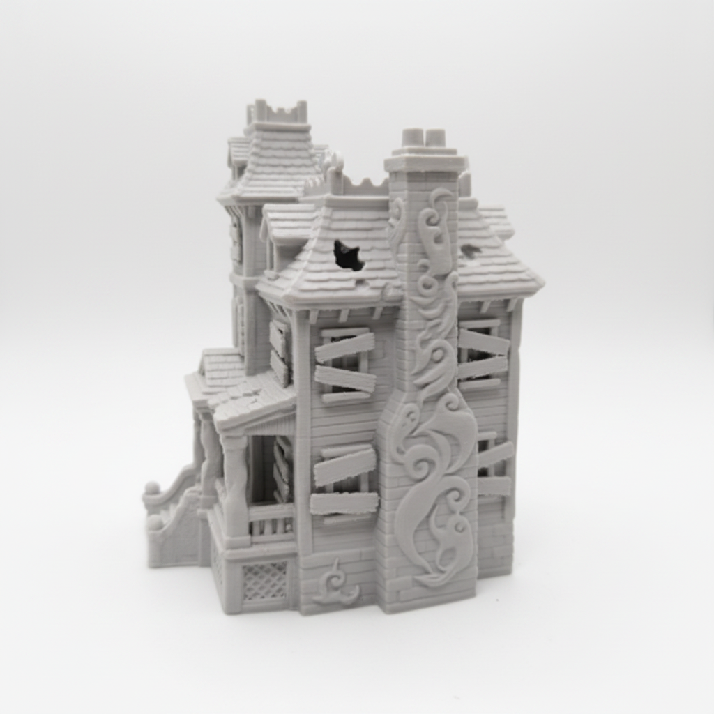 Halloween haunted house white background chimney side view